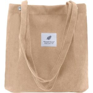 Women Khaki Imported Corduroy Small Canvas Shoulder Handy Tote Bag